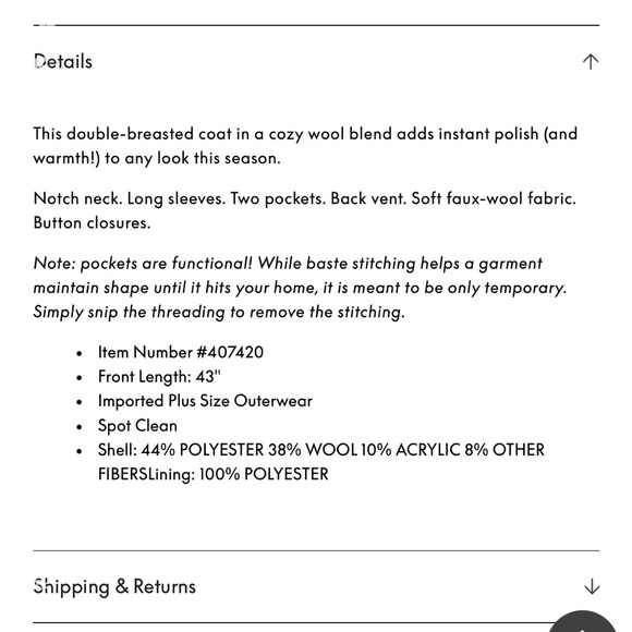 LANE BRYANT NWT Women's Size 18/20 Tan Double-Breasted Coat 2X - Picture 5 of 5